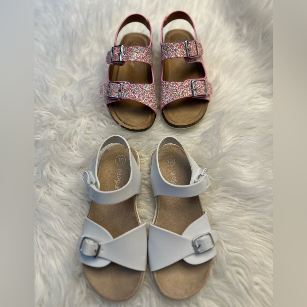 Cat& Jack 2 pair sandals set. White & sparkly pink, SIZE 10